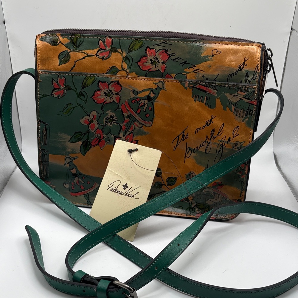 Patricia Nash Beautiful Girl Collection Green and Orange Floral Crossbody Bag